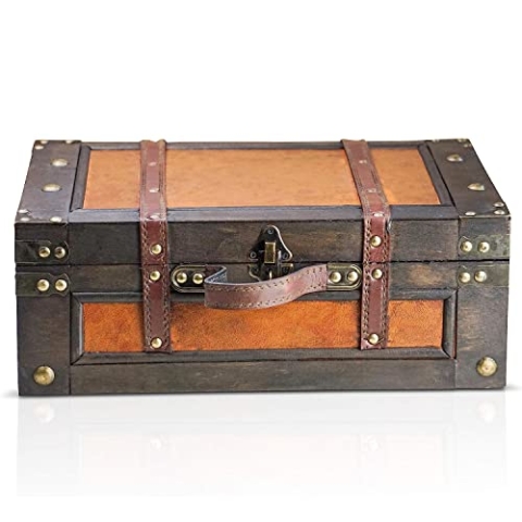 Brynnberg Schatztruhe Verschließbar 38x27x14cm – Deko Koffer Antik, Große Schatzkiste, Braun, Mit Schloss Piratenkiste, Aufbewahrungsbox