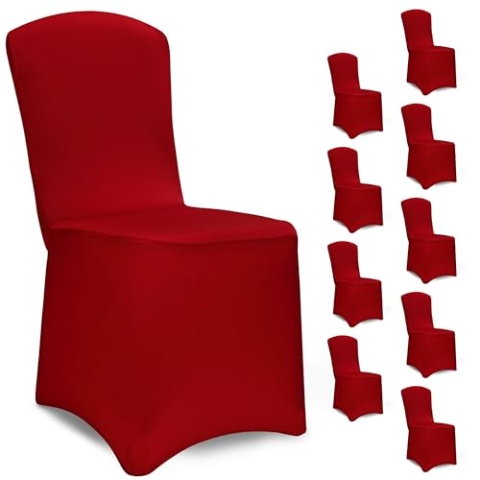 DETEX® Stuhlhussen 10er Set Rot ÖKO-TEX® Zertifiziert Stretch 30°C Waschbar Weihnachten Stuhlbezug Hussen für Stühle Bezug Überzug Überwurf Überzieher