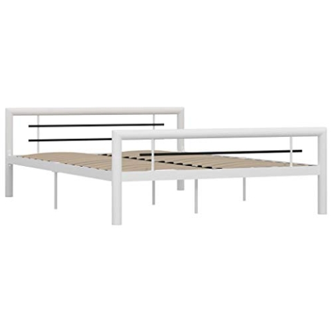 vidaXL Bettgestell Bett Metallbett Schlafzimmerbett Doppelbett Bettrahmen Schlafzimmermöbel Ehebett Lattenrost Weiß Schwarz Metall 140x200cm