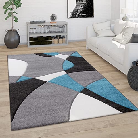 Paco Home Teppich Wohnzimmer Kurzflor Schlafzimmer Modern 3D Optik Geometrisches Muster Konturenschnitt, Grösse:200x290 cm, Farbe:Türkis