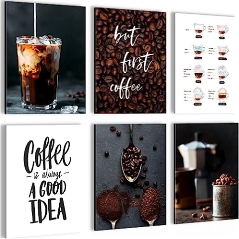 Novart Wandbilder - KEIN EXTRA RAHMEN BENÖTIGT - Esszimmer Küchenbilder - Bilder Modern Kaffee Coffee - Küche - N027665a