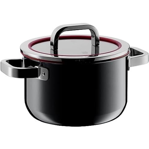 WMF Fusiontec Functional Kochtopf groß 20cm, Fleischtopf Induktion 3,7l, Glasdeckel mit Abgießfunktion, High-Tech Keramik, kratzfest, schwarz