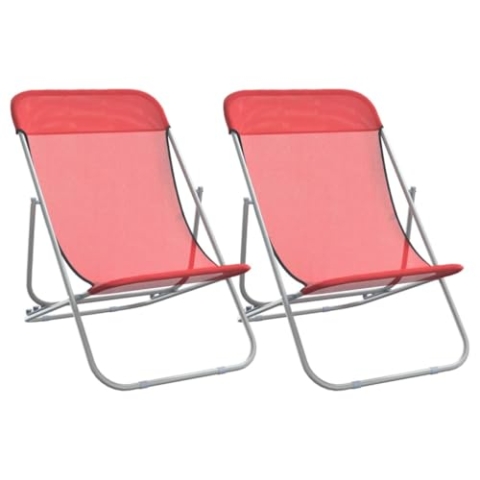 vidaXL Strandstuhl 2 STK., Gartenstuhl Verstellbar Klappbar, Stuhl Campingstuhl mit Stahlrahmen, Klappstuhl Liegestuhl, Rot Textilene Pulverbeschichteter Stahl