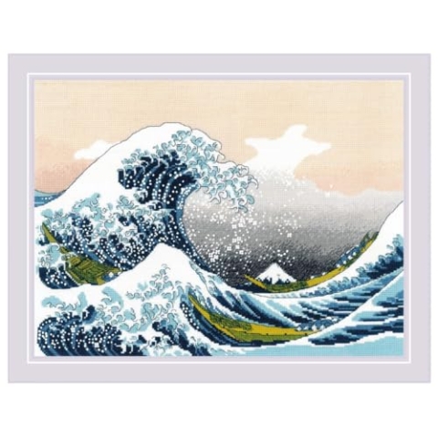 Riolis Kreuzstich Stickpackung "Die große Welle vor Kanagawa nach K. Hokusai", Zählmuster, 40x30cm