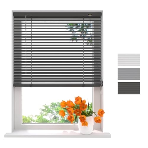 Radeco® Aluminium Jalousie 100 x 250 cm anthrazit 25mm lamellen, Größen von 40 bis 220 Breite, Fenster jalousien innen, lamellenrollo, Jalousie Aluminium, Jalousie 100 cm breit