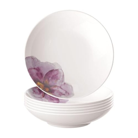 Villeroy & Boch - Rose Garden Suppen-/ Pastateller 6er Set, 24 cm, Premium Porzellan, weiß/rosa, 10-4287-3381 (6X)