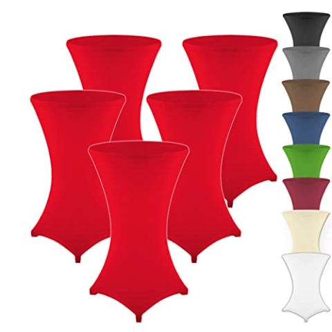 Gräfenstayn 5er-Set Stretch Stehtischhusse Diana mit Öko-Tex Siegel, Verstärkung im Fußbereich Ø60-65cm / Ø70-75cm / Ø80-85cm (Rot, Ø70-75cm)