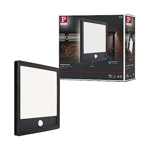 Paulmann 94665 LED Außenleuchte Panel Lamina mit Bewegungsmelder IP44 eckig incl. 1x14,5 W Warmweiß Schwarz Außenpanel Kunststoff Lichtpanel 3000 K