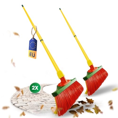 2X Krallenbesen Set Holz cm Kunststoff mit Stiel Schneebesen Kratzbesen Rasenbesen Besen für draußen Outdoor Garden Broom (2, Krallenfeger)