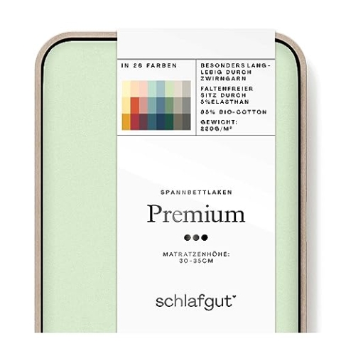 Schlafgut Premium Spannbettlaken 140x200cm bis 160x220cm Green Light, Spannbetttuch aus weicher Biobaumwolle
