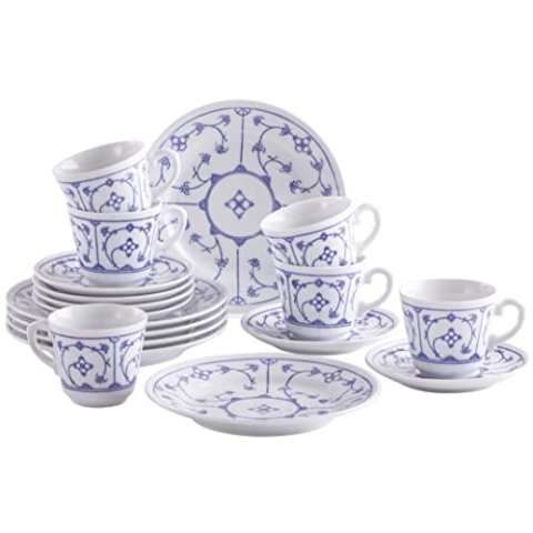 KAHLA 410122A75056H Blau Saks Kaffeeservice 18tlg. | Geschirrservice mit Strohblumenmuster für 6 Personen aus Porzellan