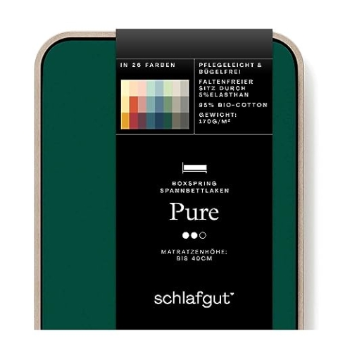 Schlafgut Pure Boxspring Spannbettlaken 140x200cm bis 160x220cm Green Deep, Spannbetttuch aus weicher Biobaumwolle