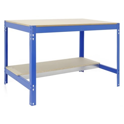 SimonRack Werkbank 600 kg Belastbarkeit, 84,2x121x76 cm, Große Arbeitsfläche Arbeitsfläche, Arbeitstisch, Holz-Arbeitsplatte, Blau/Holz - BT0