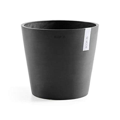 Ecopots Blumentopf Amsterdam mit Bewässerung Dunkel Grau - Durchmesser Ø 50 cm rund groß - Pflanzentopf aus Recycling Kunststoff - Übertopf mit Wasserversorgung modern für Indoor und Outdoor