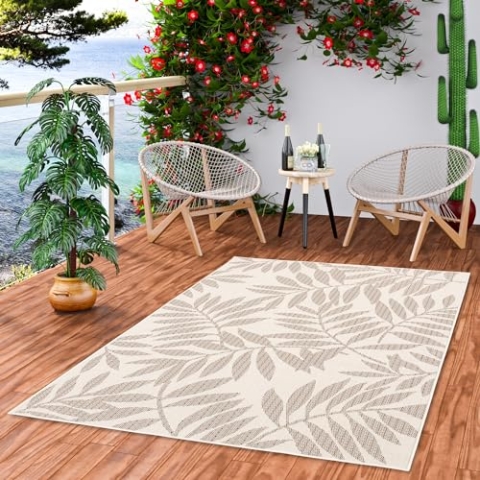 In & Outdoor Flachgewebe Sisaloptik Natur, Terrasse und Balkon Teppich Campus Bunte Blätter in 5 Größen