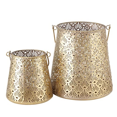 Boltze Windlicht Set Ember 2-teilig (Antikgold, klassischer Stil, Höhe 15-22 cm, Dekoration für Garten / Wintergarten / Wohnung) 2003871