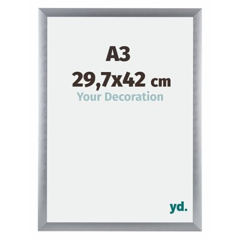 yd. Your Decoration - Bilderrahmen DIN A3 29.7x42 cm - Silber Gebürstet - Bilderrahmen aus Aluminium mit Acrylglas - Antireflex - DIN A3 29.7x42 Rahmen - Tucson