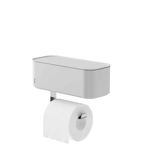 Tiger 2-Store Toilettenpapierhalter mit Aufbewahrungsbox, Toilettenrollenhalter mit integrierter Box für z.B. feuchtes Toilettenpapier, Farbe: Weiß
