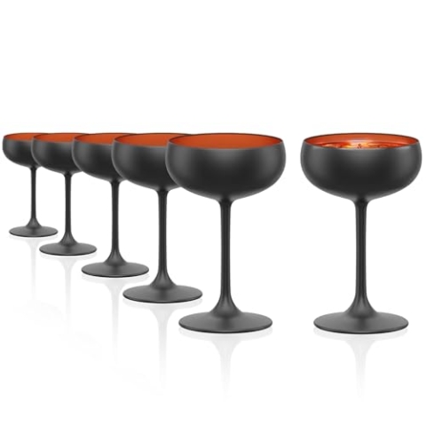 Stölzle Lausitz Elements Sektschalen Schwarz/Bronze 6er-Set 230 ml – Stilvolle Gläser ideal für Sekt & Champagner – Elegante Sektgläser aus bleifreiem Kristallglas – Spülmaschinengeeignet & stoßfest