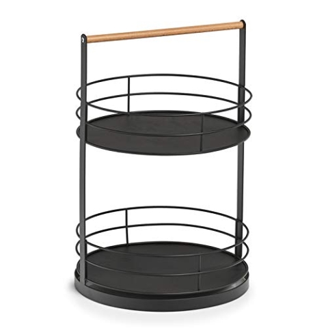 Zeller 27427 Etagere, 2-lagig, Metall/Holz, schwarz, ca. Ø 28,5 x 43 cm