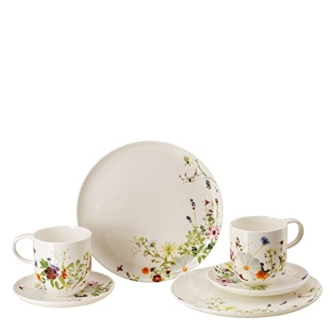 Rosenthal Brillance Grand Air, Set 6-tlg., Bone China, Mehrfarbig, Becher mit Henkel Ø 7,4 cm, 0,34 l, Untertasse Ø 14,5 cm und Speiseteller Ø 27,2, Spülmaschinenfest, Mikrowellengeeignet