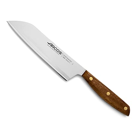 Arcos Serie Nordika - Santoku Messer - Edelstahl Nitrum - Klinge 190 mm - Ovengkol Holzgriff 100% natürlicher FSC - 100% recycelte Verpackung - Farbe Braun