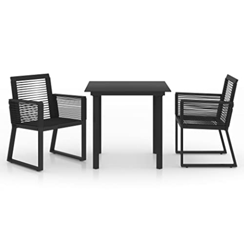 vidaXL Gartenmöbel Set 3-TLG. Gartengarnitur Sitzgruppe Gartenset Sitzgarnitur Lounge Gartentisch Gartenstuhl Tisch Sessel PVC Rattan Schwarz