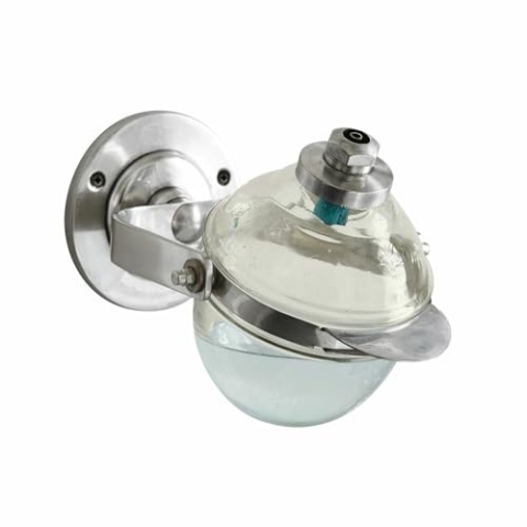 Loberon Seifenspender Bailey, zur Wandbefestigung, schwenkbar, Retro-Look, Badzubehör, Bad-Accessoire, Messing, Glas, klar/Silber