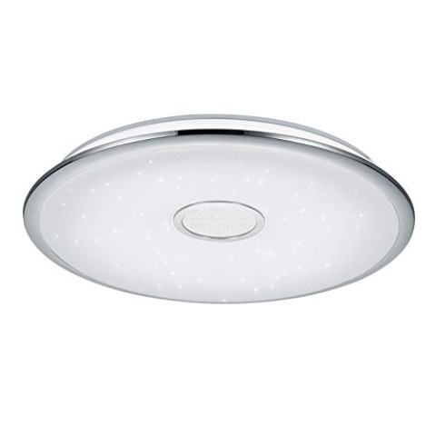 Trio Leuchten LED Deckenleuchte Osaka 678710006, Chrom, Acryl weiß mit Star Light Effekt, 100 Watt, Fernbedienung Helligkeit und Lichtfarbe einstellbar, Nachtlicht Funktion