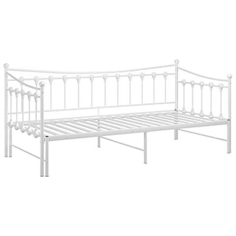 vidaXL Ausziehsofa Bettgestell Ausziehbett Sofabett Tagesbett Schlafsofa Gästebett Bett Metallbett Bettsofa Sofa Couch Weiß Metall 90x200cm