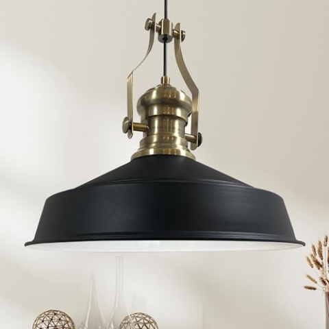 bamyum Neo-Asletl Hängelampe Industrial Schwarz Weiß Metall Ø40cm, Küchenlampe Schwarz Vintage, Hängelampe Esstisch Vintage E27, Pendelleuchte Schwarz, Wohnzimmerlampe Hängend, Pendelleuchte Esstisch