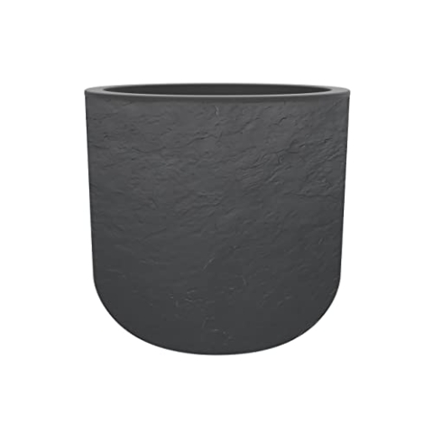 EDA - Blumentopf, rund, 40 cm, Volcania'Up 32,5 l, Steinoptik, einwandig, Wasserspeicherbereich, Ø 38,5 x H.36,8 cm, Anthrazitgrau