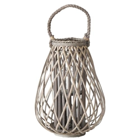 BOLTZE Windlicht Jolanda groß I (BxH) Ø37cm & 51cm I XXL-Kerzenhalter aus Weidengeflecht inkl. Kerzenglas mit Schnur-Henkel für Wohnzimmer, Flur, Esszimmer & Co. I für Lichterketten, LED-Kerzen