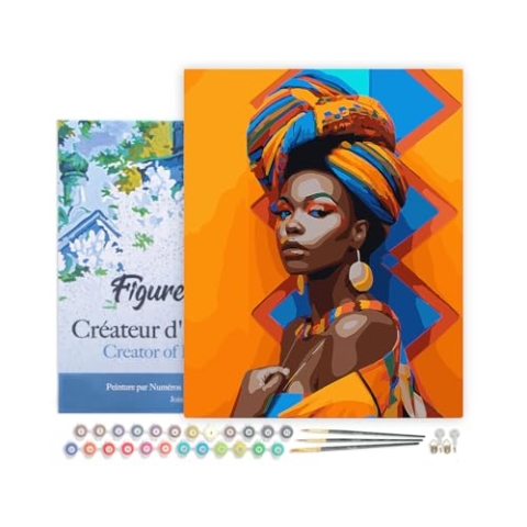 Figured'Art Malen Nach Zahlen Erwachsene Mit Rahmen Traditionelles afrikanisches Mädchen - Paint by Numbers Basteln DIY Bastelset 40x50cm - Leinwand gespannt auf Holzrahmen
