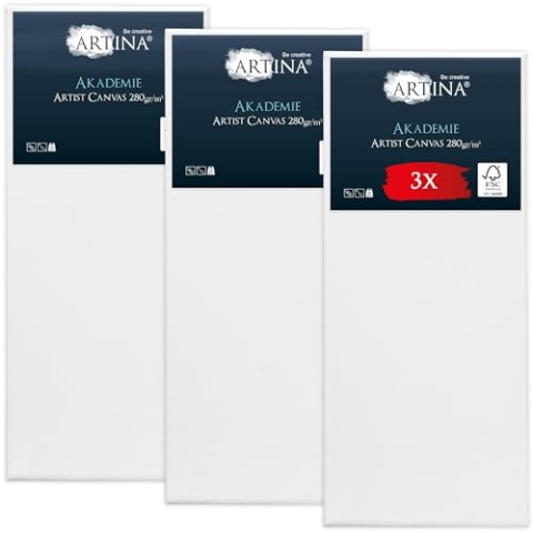 Artina FSC® 3er Set Keilrahmen Leinwand Zum Bemalen 60x140 cm - 100% Baumwolle Canvas Für Acrylfarben - Bespannte Leinwände Zum Malen
