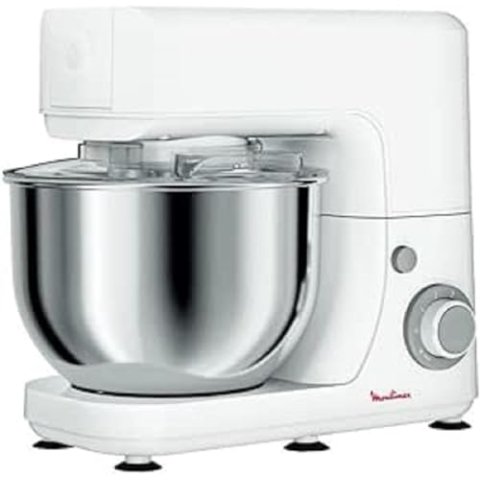 Moulinex Küchenmaschine, essentielle Multifunktions-Küchenmaschine, 800 W, 6 Geschwindigkeitsstufen, Schüssel aus Edelstahl, 4,8 l, Backset Kompaktes Design elfenbeinfarben