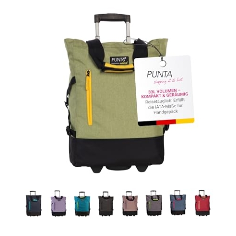 Punta® Einkaufstrolley 33L Hellgrün | Einkaufstrolley modern mit Skater-Rollen – leise & leichtgängig | modernes Design | ideal für Einkäufe, Reisen & Sport | Wheel Shopping Roller für unterwegs