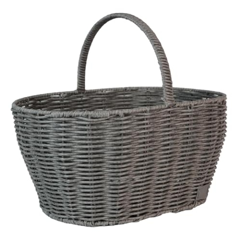 UNUS Einkaufskorb in Rattan-Optik, Langlebig und Wetterfest, ideal für Einkäufe, Picknick und Aufbewahrung, Kunststoffkorb mit stabilem Henkel, Groß, Grau