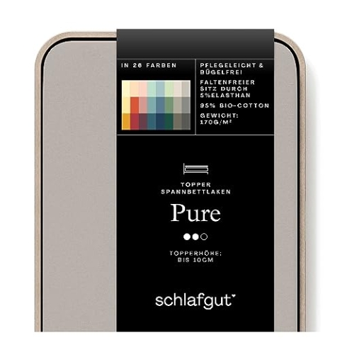 Schlafgut Pure Topper Spannbettlaken 180x200cm bis 200x220cm Sand Mid, Spannbetttuch aus weicher Biobaumwolle