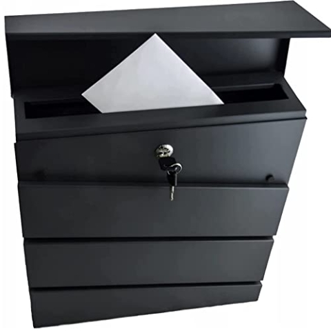 Virone Borneo Briefkasten mit Zeitungshalter Stahl Verzinkt öffnen miT Einem Schlüssel (Schwarz)