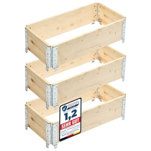 Garronda naturbelassene Hochbeete für Garten Palettenrahmen Hochbeet Holz steckbar stapelbar faltbar für Pflanzen Blumen Kräuter Obst und Gemüse Natural 3 Stück 80x40x20 cm GD-0141