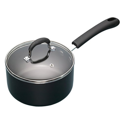 MasterClass Kochtopf, Aluminium Antihaft-Emaille-Pfanne mit Deckel, 2 Liter Fassungsvermögen, schwarz, 18cm, 1 Stück