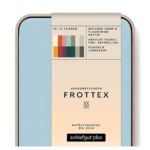 schlafgut Frottex Spannbettlaken 140x200cm bis 160x200cm - Blue Light - 75% Baumwolle, 25% Polyester, Oeko-TEX Zertifiziert - Matratzenhöhe bis 25 cm