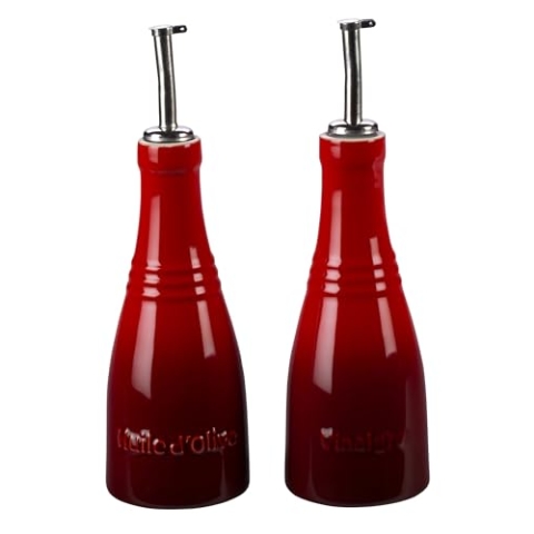 Le Creuset Öl- und Essig Set aus Steinzeug, Je 0,24 Liter, Kirschrot, 91001700060000