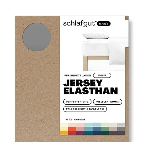 Schlafgut Easy Jersey Elasthan Topper Spannbettlaken 180x200 bis 200x220 Grey Mid, Spannbetttuch aus superweicher Baumwolle mit Elasthan