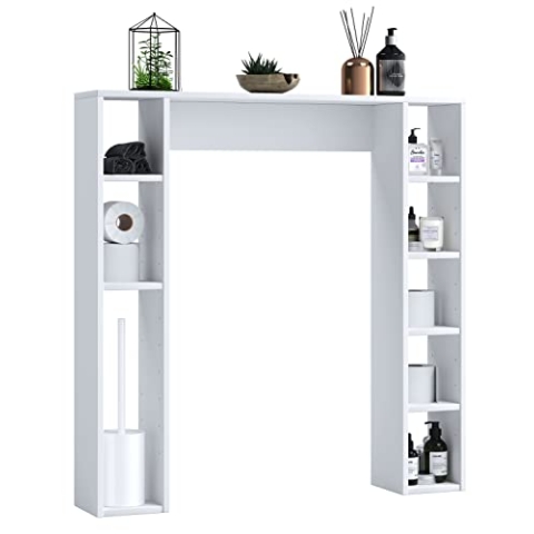 VCM Holz Wandregal | Standregal | Überbau WC | Maße: H. 100 x B. 98 x T. 18 cm | 8 Fächer - Tinoli M Weiß