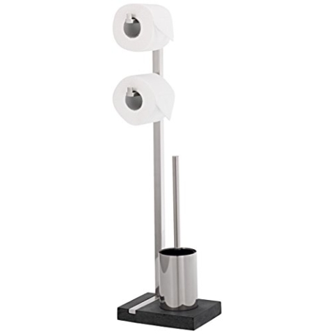 blomus -MENOTO- Stand WC-Garnitur aus mattiertem Edelstahl, freistehender Toilettenbutler, Platz für 2 WC-Rollen, exklusive Optik, Badaccessoire (H / B / T: 71 x 20 x 15 cm, Edelstahl-matt, 68623)