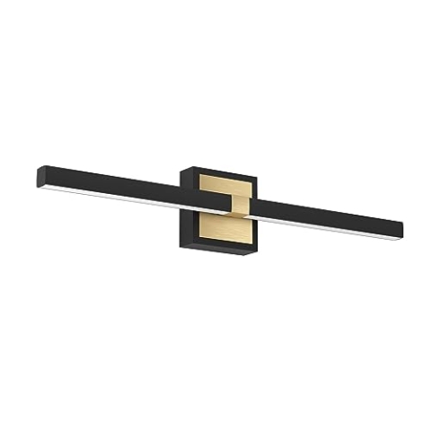 EGLO LED Wandlampe Peguera, geradlinige Spiegelleuchte, Badezimmer Spiegellampe aus Metall in Schwarz und Messing, Bad Spiegelbeleuchtung, warmweiß, IP44, 60 cm
