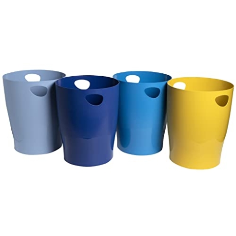 EXACOMPTA - Ref. 45302D - Set mit 8 Papierkörben ECOBIN BeeBlue mit Griffen - Volumen 15 Liter - Maße 26,3 x 26,3 x 33,5 cm - für Büro oder Zuhause - 4 Farben sortiert