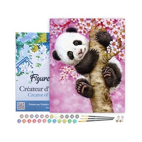 Figured'Art Malen Nach Zahlen Erwachsene Mit Rahmen Panda Baby - Paint by Numbers Basteln DIY Bastelset 40x50cm Leinwand gespannt auf Holzrahmen